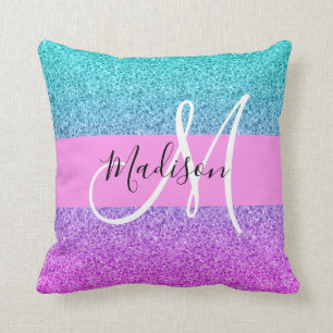 Almofada Monograma do Gradiente Sparkle Glitter Glitter Pur