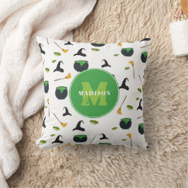 Almofada Monograma do Hat Broom Caldron Halloween