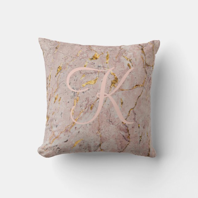 Almofada Monograma do mármore Dourado abstrato Rosa (Frente)