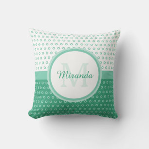 Almofada Monograma do Mod Green e White Bolinhas com Nome