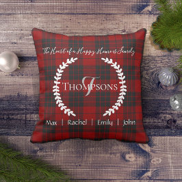 Almofada Monograma do Nome da Família Personalizada Red Bla