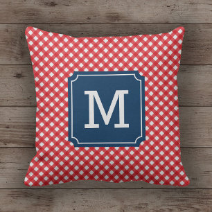 Almofada Monograma do Nome do Gingham Vermelho na moda