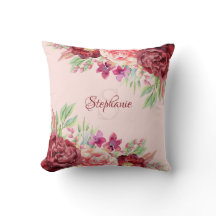 Monograma do Nome Floral Blush Burgundy
