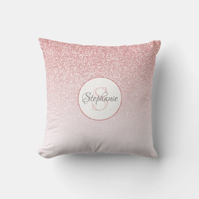 Almofada Monograma do Ombre da Glitter Dourado rosa (Frente)