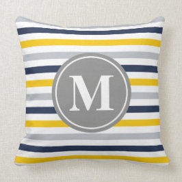 Almofada Monograma do padrão de distribuição amarelo marinh