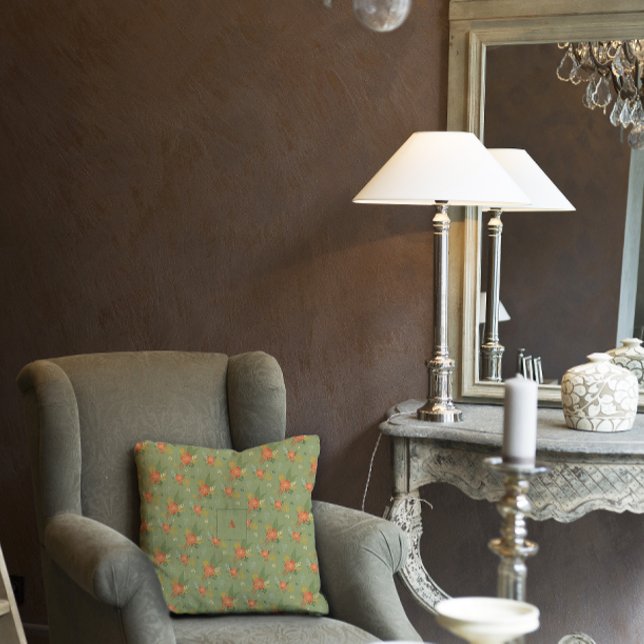 Almofada Monograma do padrão floral da horta verde pastel (Criador carregado)