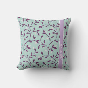 Almofada Monograma do padrão floral de turquesa pastel
