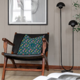 Almofada Monograma do padrão simples de flor silvestre azul