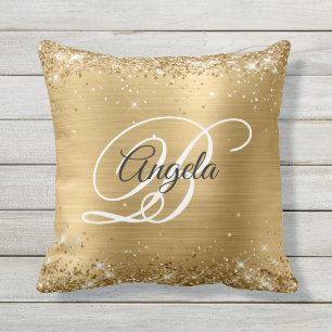 Almofada Monograma do Rico de folha brilhante Dourado