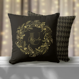 Almofada Monograma dourado botânico urbano da letra U