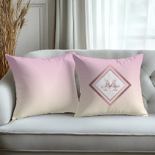 Almofada Monograma Dourado de Gradação Cor-de-Rosa Marble