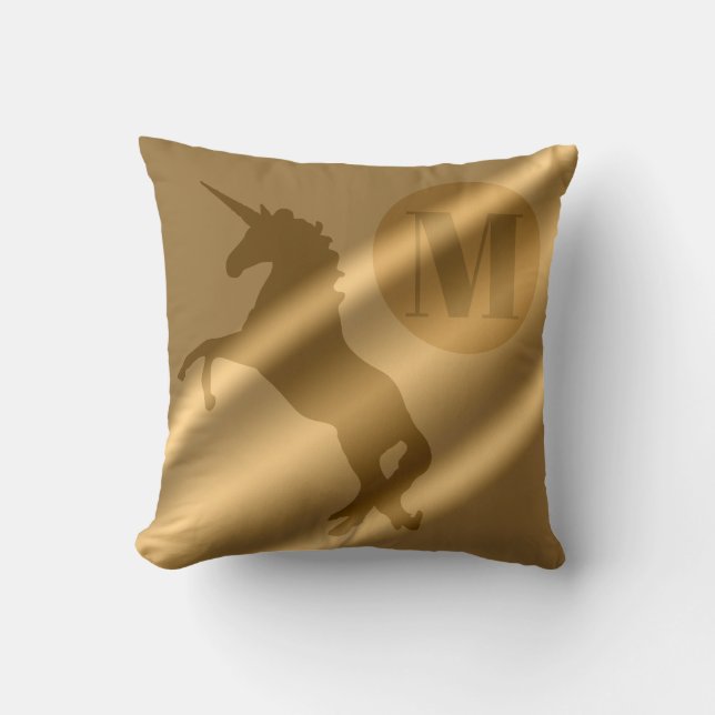 Almofada Monograma Dourado de luxo Unicorn (Frente)