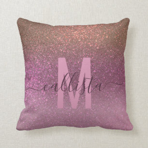 Almofada Monograma Dourado de Mâmula Roxa Roxo-Brilhante