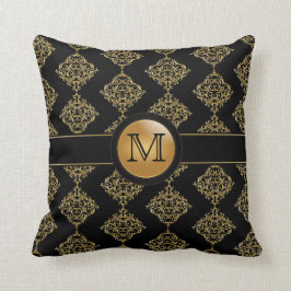 Almofada Monograma Dourado elegante da cor damasco |
