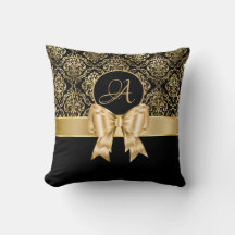 Monograma Dourado Elegante de Damasco a Preto