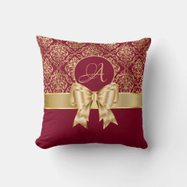 Almofada Monograma Dourado Elegante Do Damasco Na Borgonha