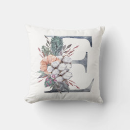 Almofada Monograma E Floral Aquarela Azul Rosa Bege 