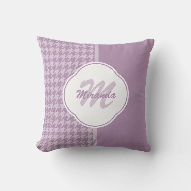 Almofada Monograma e Nome bonito Pastel Purple Houndstooth (Frente)