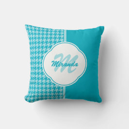 Almofada Monograma e Nome Moderno de Houndstooth Turquesa