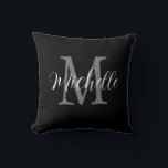 Almofada Monograma e Nome Preto e Branco Feminino<br><div class="desc">Almofada de Arremesso Monograma e Nome Preto e Branco Feminino</div>