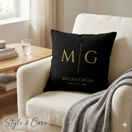 Almofada Monograma Elegante Com Nome Personalizado Preto