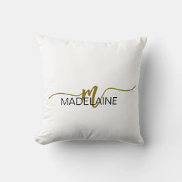 Almofada Monograma Elegante Cor Dourada Preta Pessoal