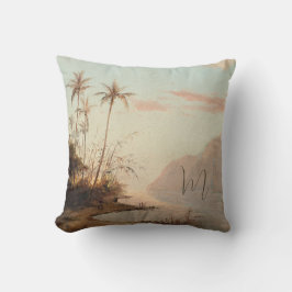 Almofada Monograma Elegante de Árvore de Palma Tropical