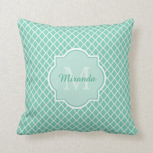 Almofada Monograma elegante de Quatrefoil do verde da