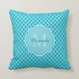 Almofada Monograma elegante e nome de Quatrefoil do azul de