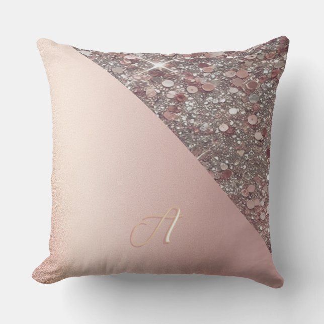 Almofada Monograma Elegante em Dourado Rosa (Frente)