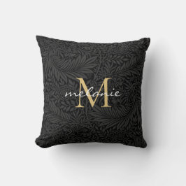 Almofada Monograma Elegante em Preto e Dourado com Floral e