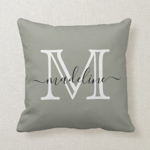 Almofada Monograma Elegante Evergreen Fog Moderno