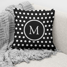 Monograma Elegante Preto Branco Pontos Polka
