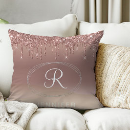 Almofada Monograma em Glitter Rosa Dourado e Prata