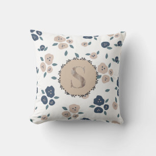 Almofada Monograma Farmhouse Floral Blue Tan