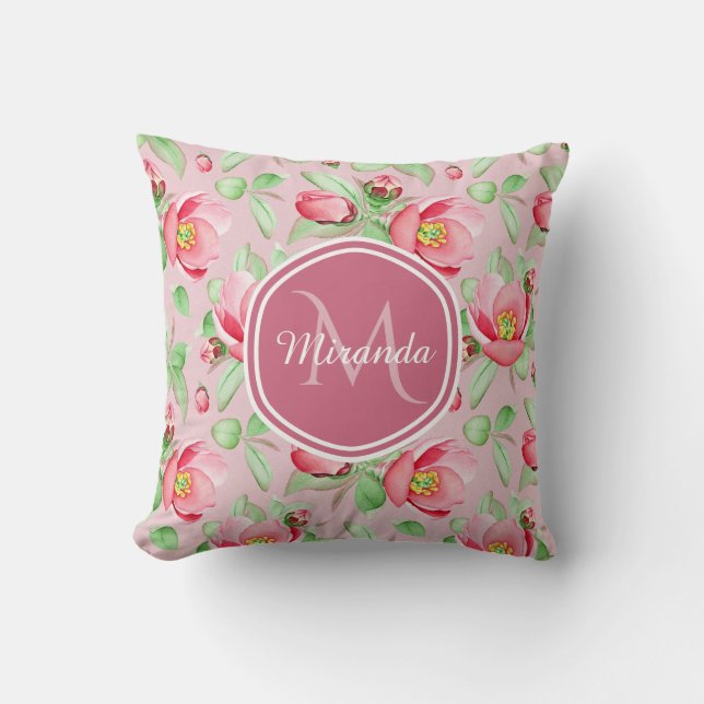 Almofada Monograma Flor de Maçã Rosa (Frente)