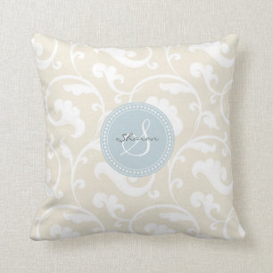 Almofada Monograma floral bege feminino elegante do teste