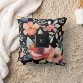 Almofada Monograma floral em aquarela elegante moderna