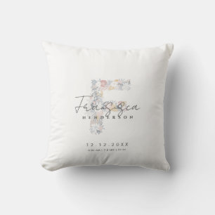 Almofada Monograma Floral F Bebê Aposta Branco Rosa