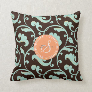 Almofada Monograma floral marrom feminino elegante do teste
