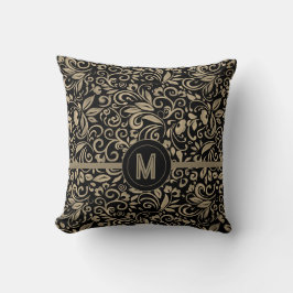 Almofada Monograma Floral Preto Prateado Elegante