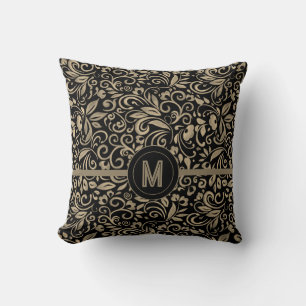 Almofada Monograma Floral Preto Prateado Elegante