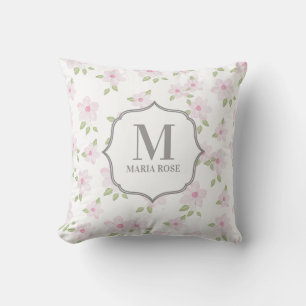 Almofada Monograma Floral Simples, Cor-de-Rosa, Bonito