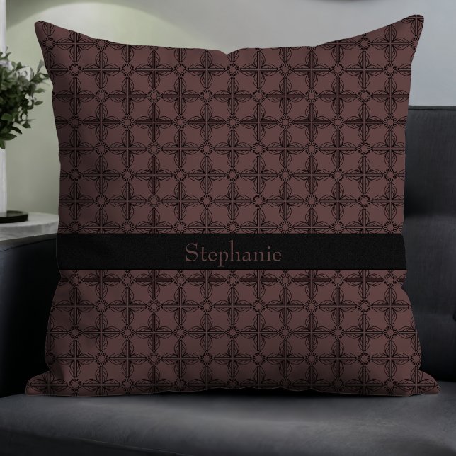 Almofada Monograma Floral Simples Moderno Elegante Mocha (Criador carregado)