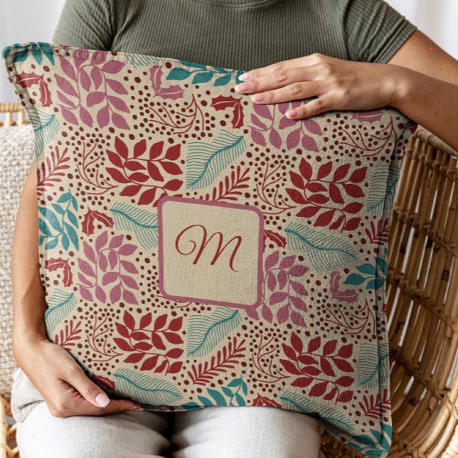 Almofada Monograma Floral Vintage Cozy Natal (Criador carregado)