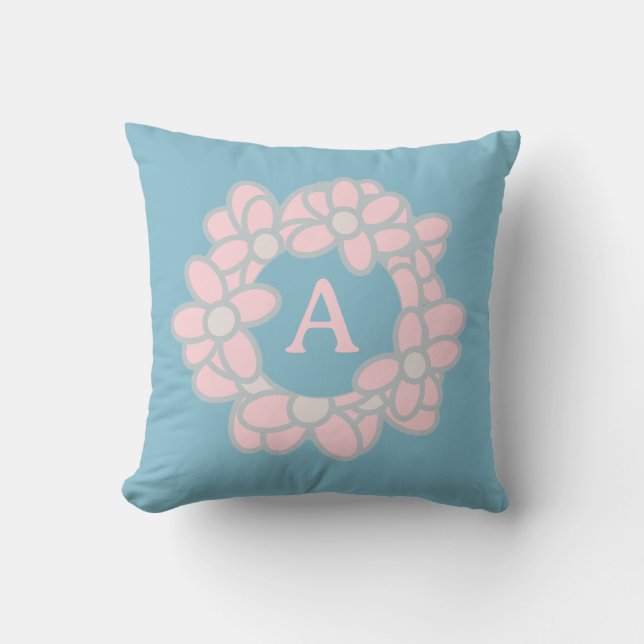 Almofada Monograma Floral Wreath Pastel Retro (Frente)