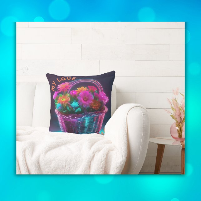 Almofada Monograma Flores de Coloração Brilhante num Cesto  (Criador carregado)