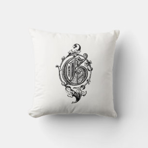 Almofada Monograma G Padrão Floral Branco e Preto Inicial