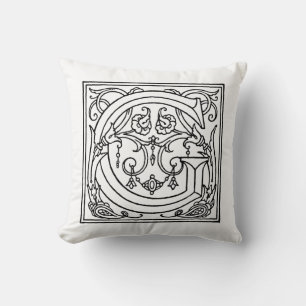 Almofada Monograma G Padrão Floral Branco e Preto Inicial