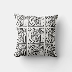 Almofada Monograma G Padrão Floral Branco e Preto Inicial